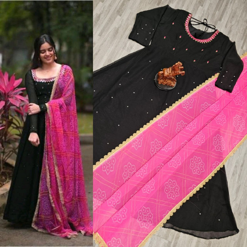 Women's Georgette Gown Kurta Set with Dupatta | Elegant Ethnic Party Wear Dress for Women