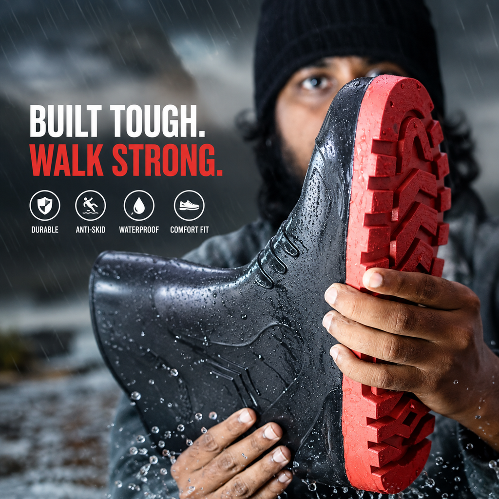 Men's Black PVC Waterproof Rain Boots | Anti-Slip Gumboots
