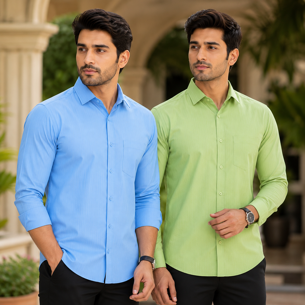 Men’s Premium Solid Cotton Blend Formal Shirts – Pack of 2