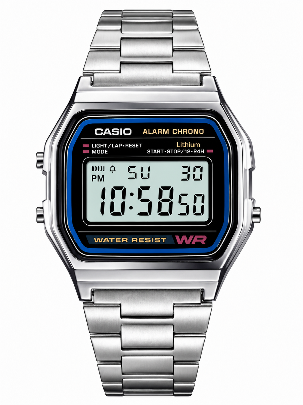 Vintage Digital Watch for Men & Women | Stainless Steel Silver Strap | Classic Square Dial