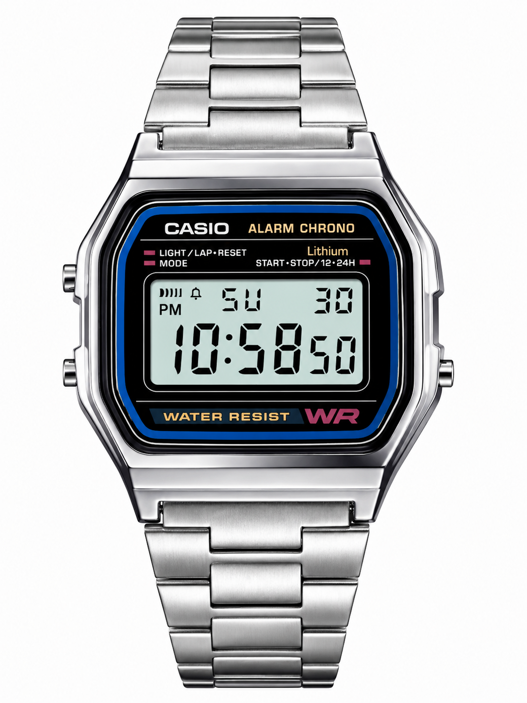 Vintage Digital Watch for Men & Women | Stainless Steel Silver Strap | Classic Square Dial