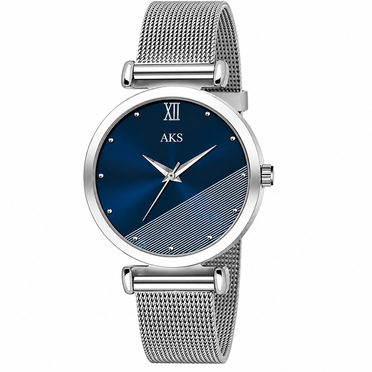 Women’s Elegant Blue Dial Stainless Steel Mesh Band Analog Watch
