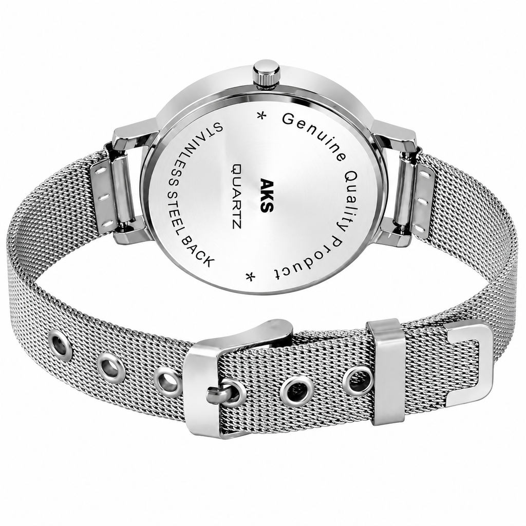 Women’s Elegant Blue Dial Stainless Steel Mesh Band Analog Watch