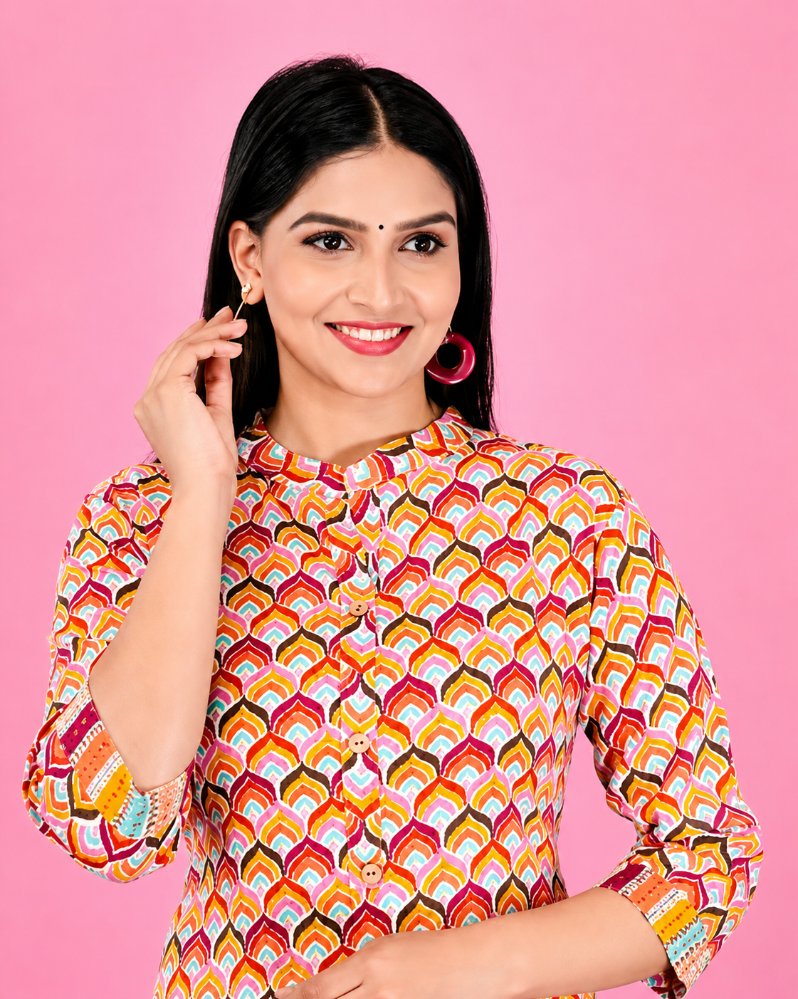 Women's Multicolor Rayon Printed Kurta Pant Set | 3/4 Sleeve Ethnic Wear for Women |