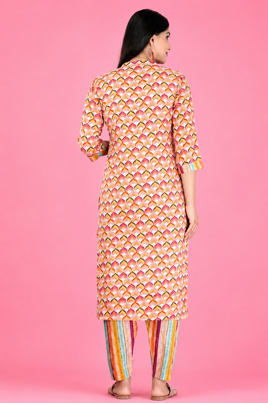 Women's Multicolor Rayon Printed Kurta Pant Set | 3/4 Sleeve Ethnic Wear for Women |