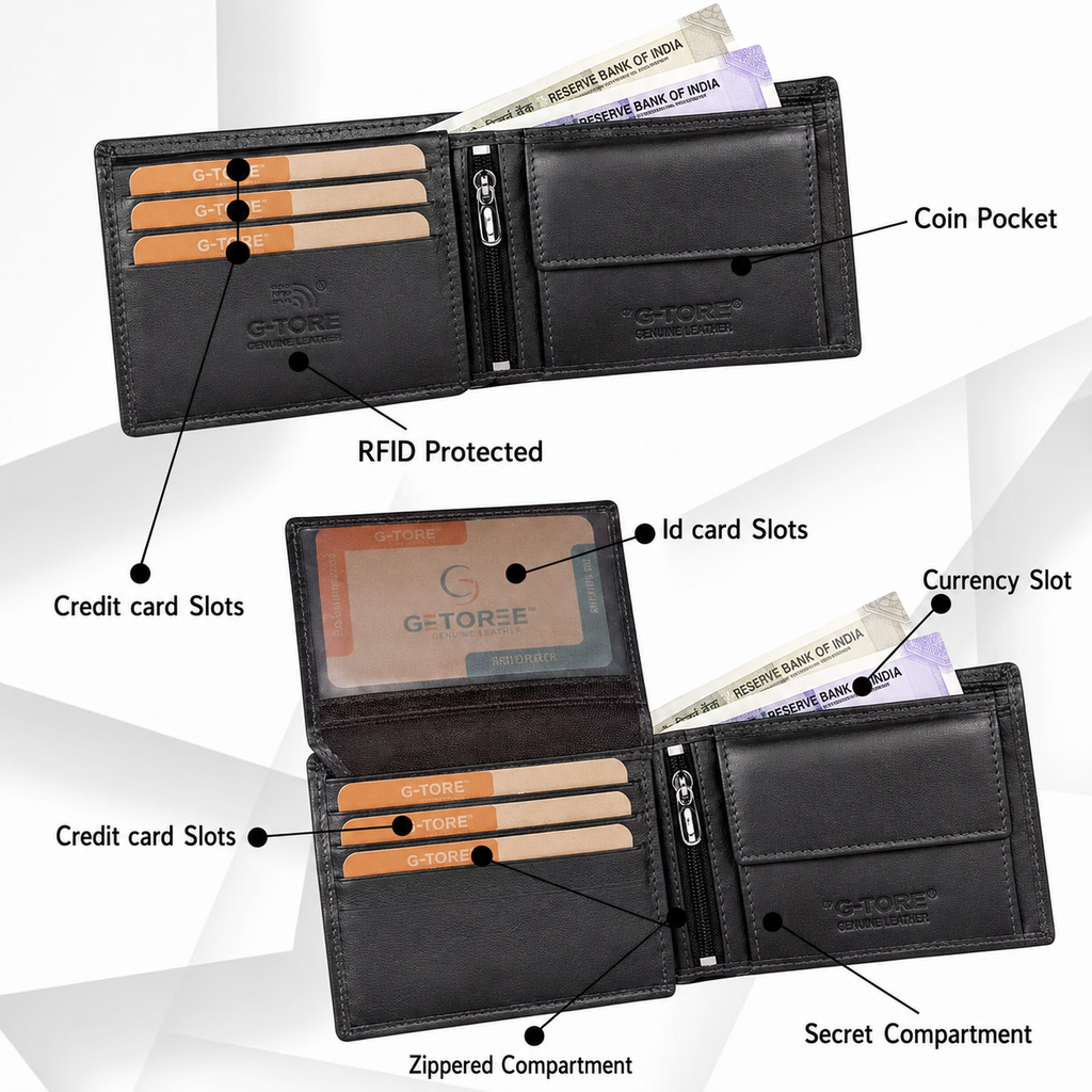 Men’s Premium Brown Genuine Leather Bi-Fold Wallet with RFID Blocking