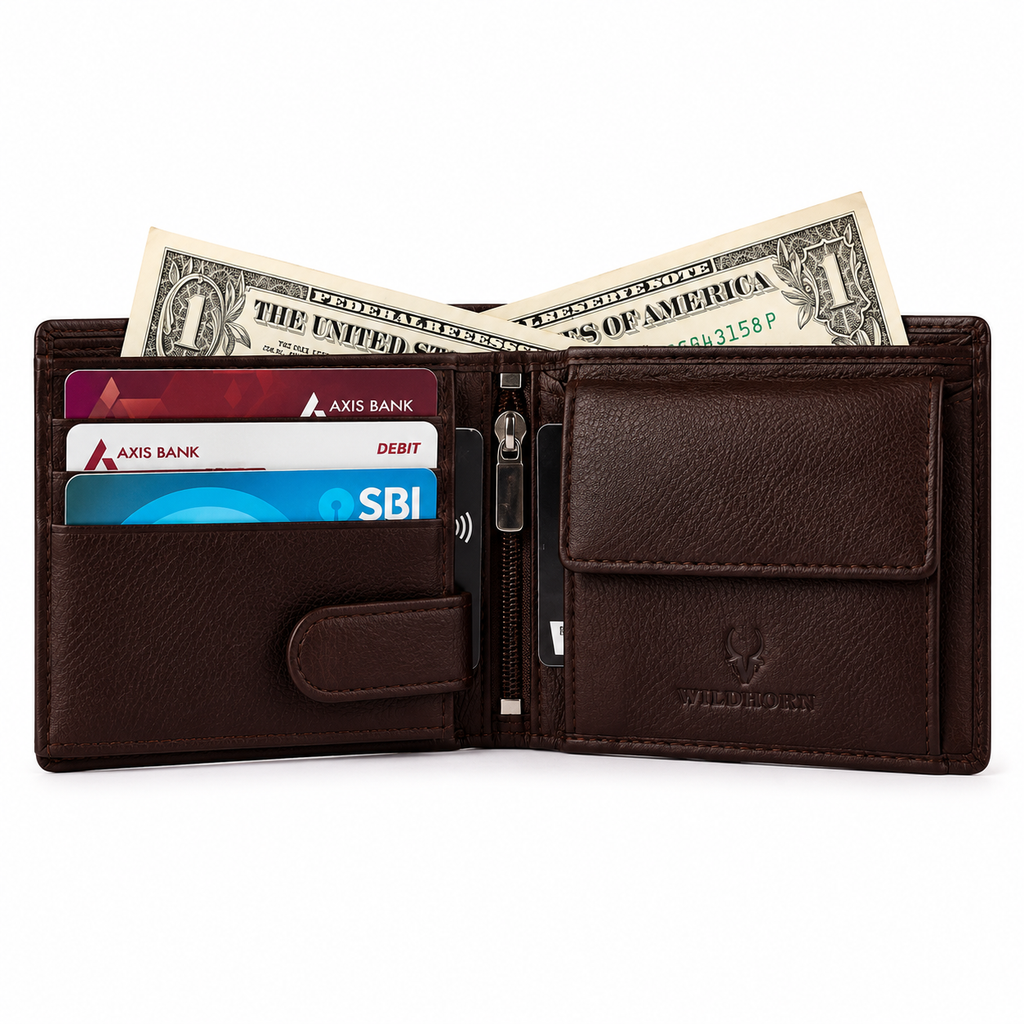 Men’s Premium Genuine Leather RFID Blocking Bifold Wallet – Brown