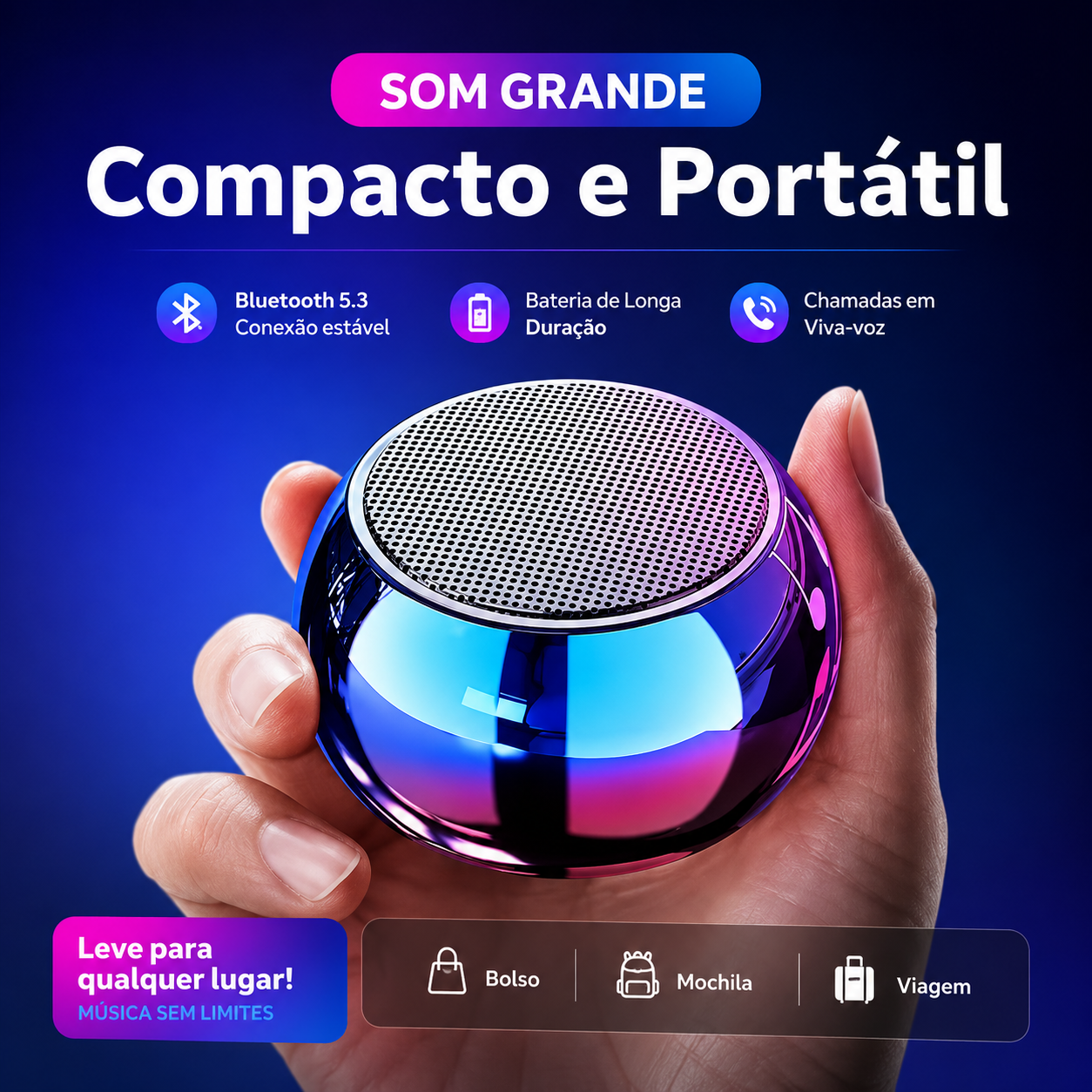 Mini Portable Wireless Bluetooth Speaker with LED Light | Metallic Finish | Type-C Charging