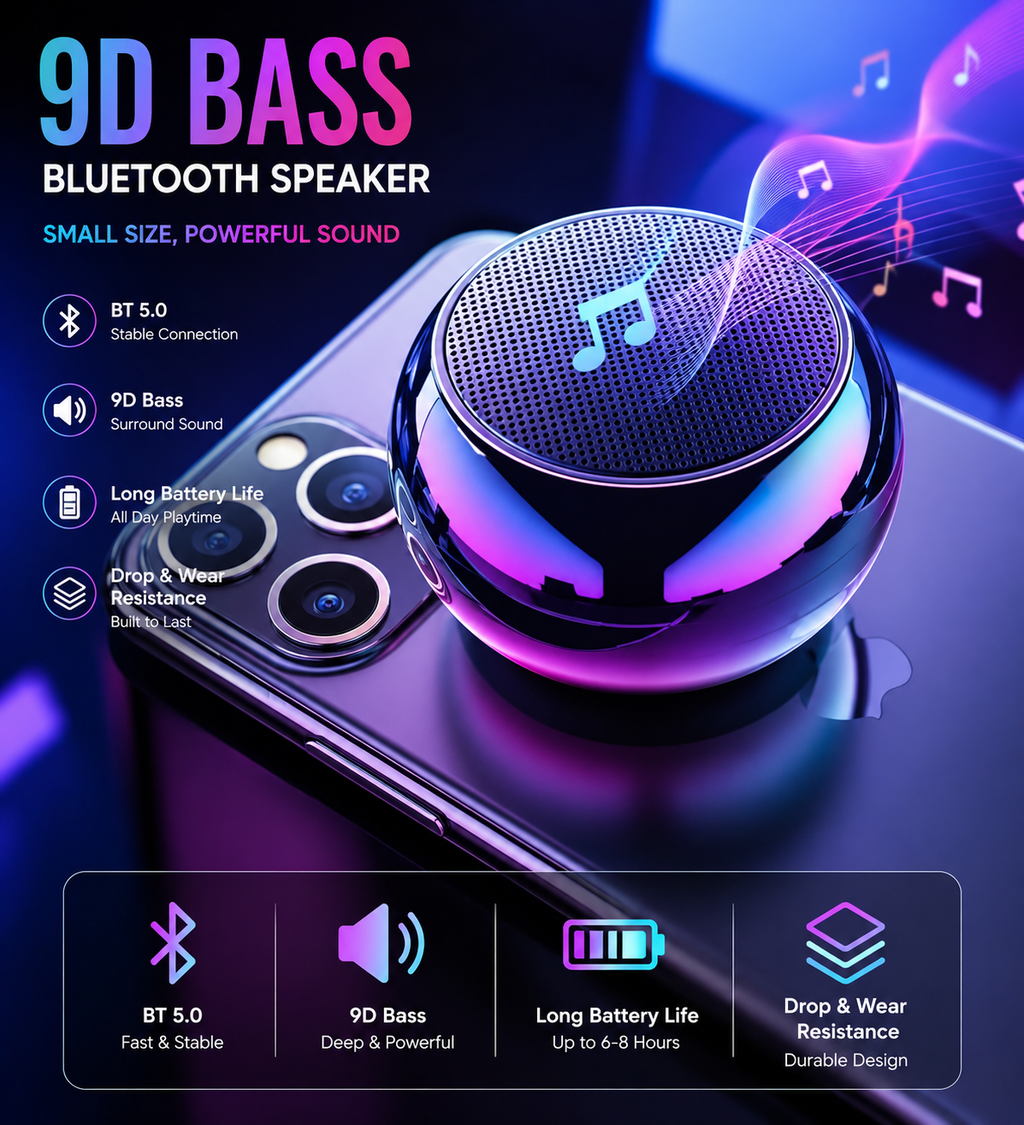 Mini Portable Wireless Bluetooth Speaker with LED Light | Metallic Finish | Type-C Charging