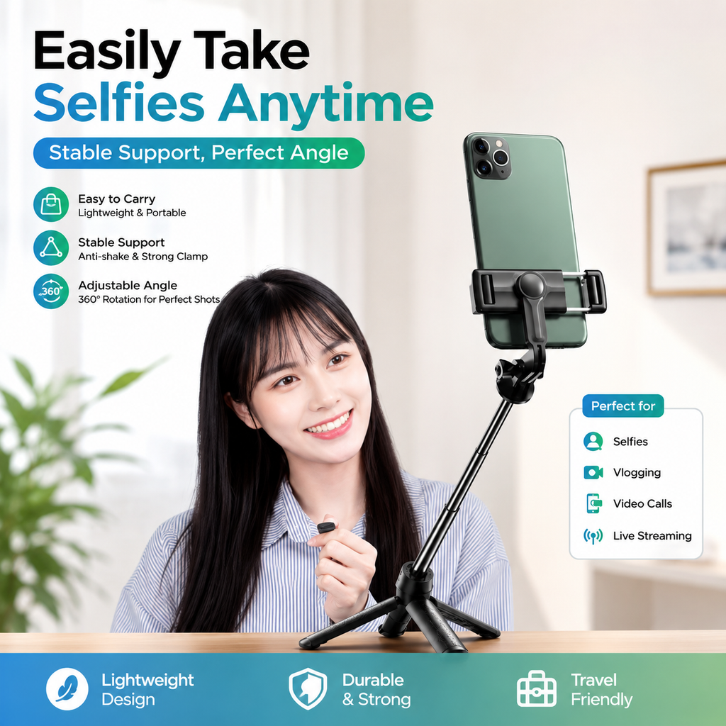 70cm Extendable 3-in-1 Selfie Stick Tripod with Bluetooth Remote