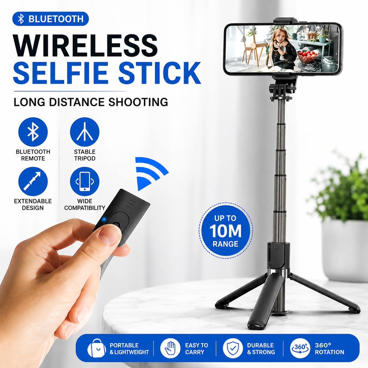 70cm Extendable 3-in-1 Selfie Stick Tripod with Bluetooth Remote