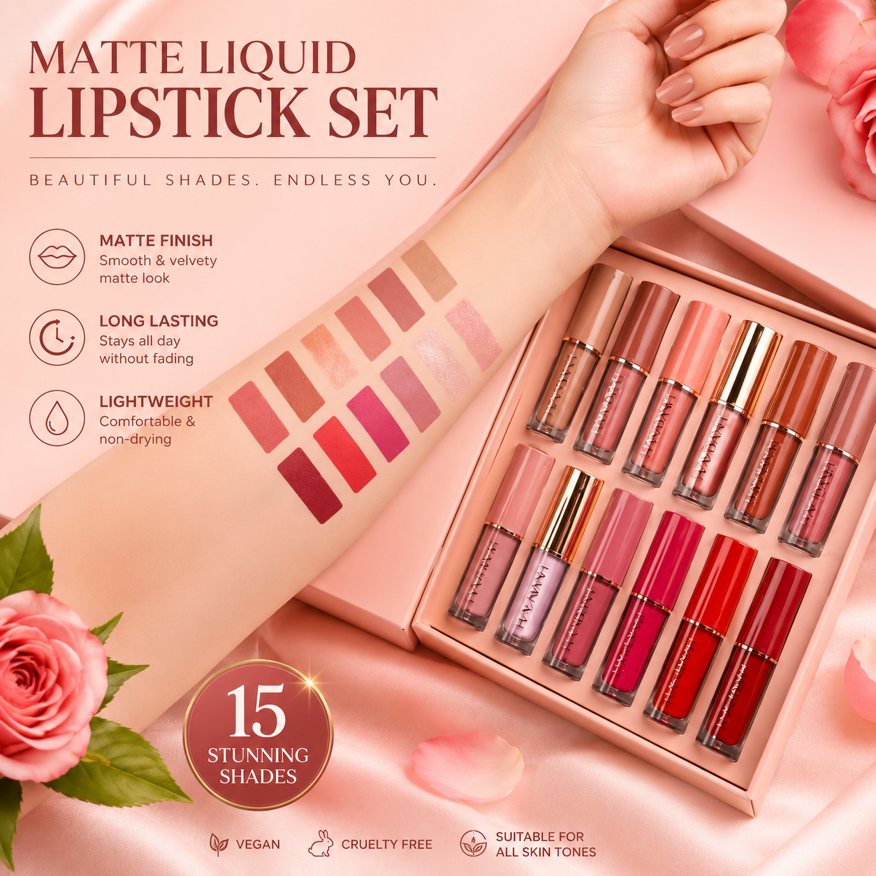 Handiyan Waterproof Long-Lasting Lipstick Set – 12 Multicolor Shades