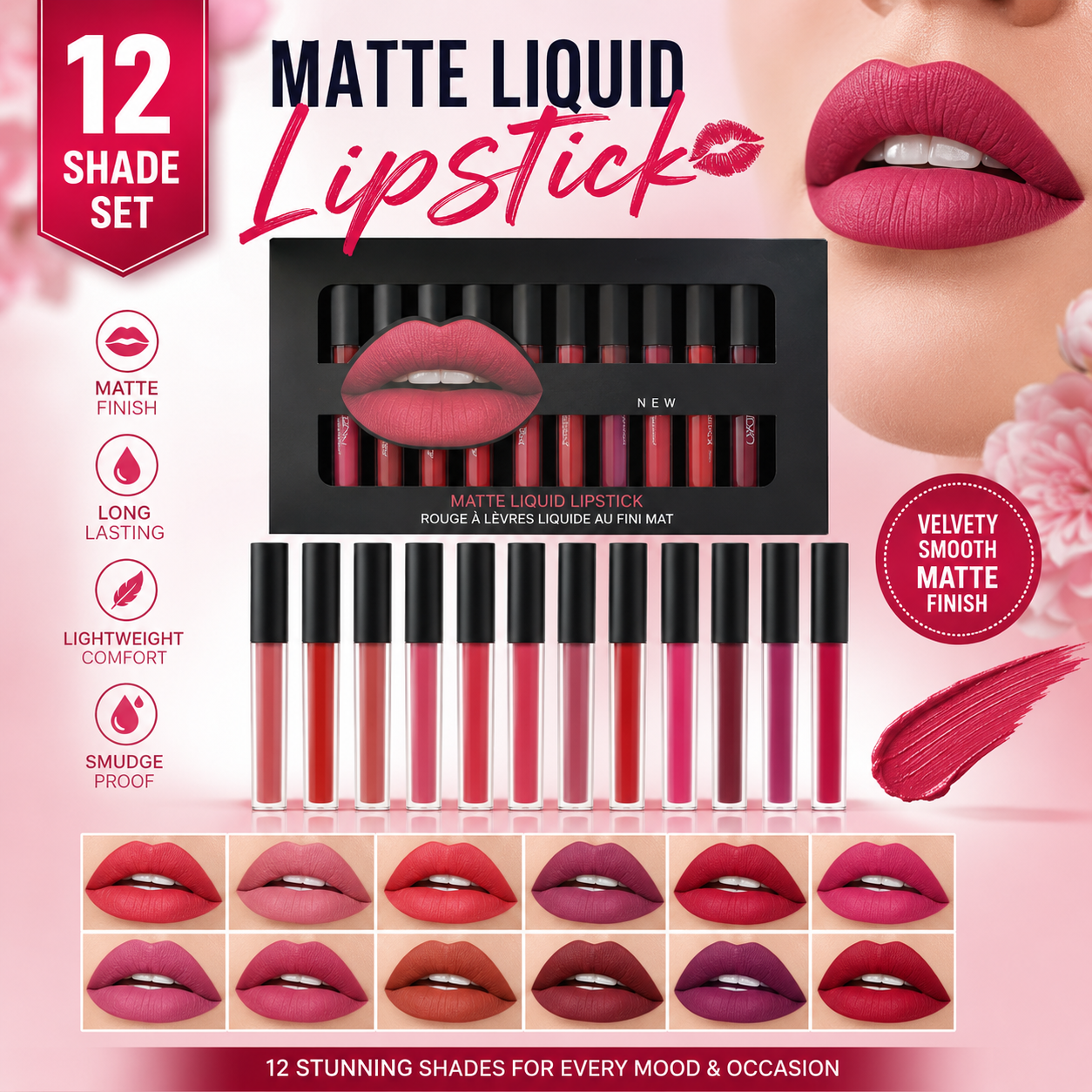 12-Piece Liquid Matte Lipstick Set | Long-Lasting & Transfer-Resistant