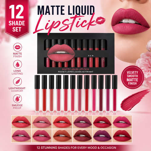 12-Piece Liquid Matte Lipstick Set | Long-Lasting & Transfer-Resistant
