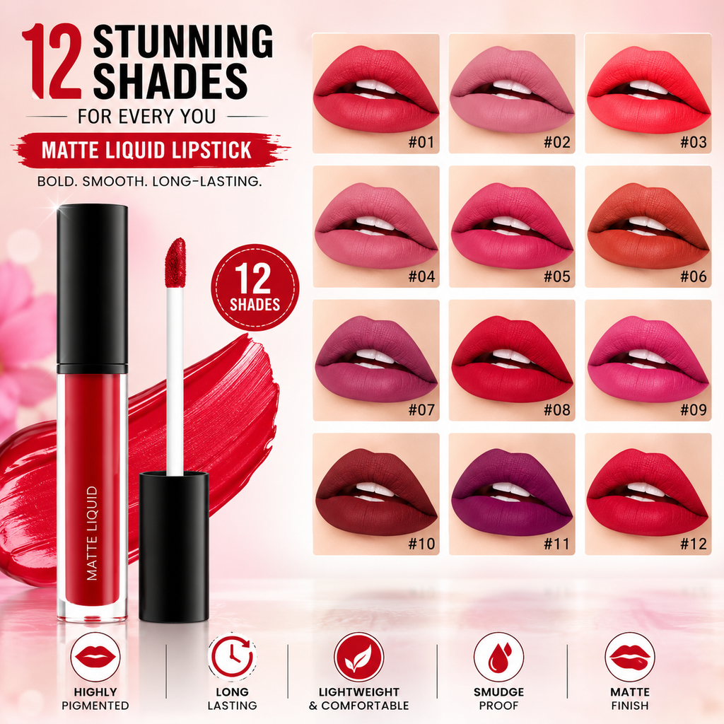 12-Piece Liquid Matte Lipstick Set | Long-Lasting & Transfer-Resistant