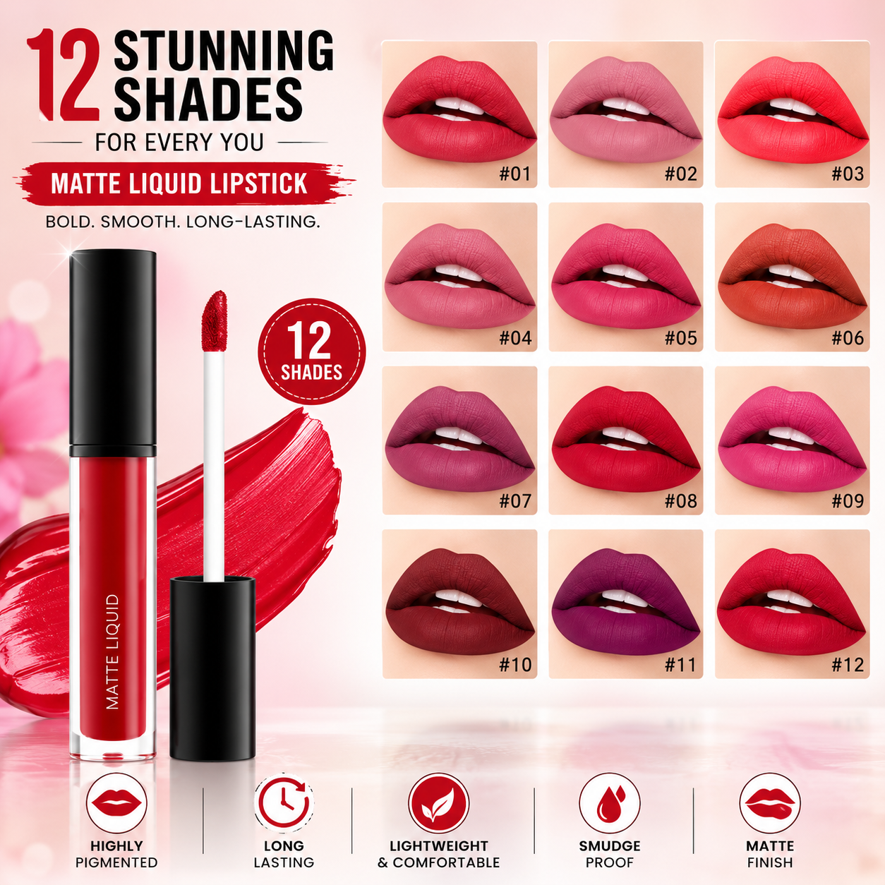 12-Piece Liquid Matte Lipstick Set | Long-Lasting & Transfer-Resistant