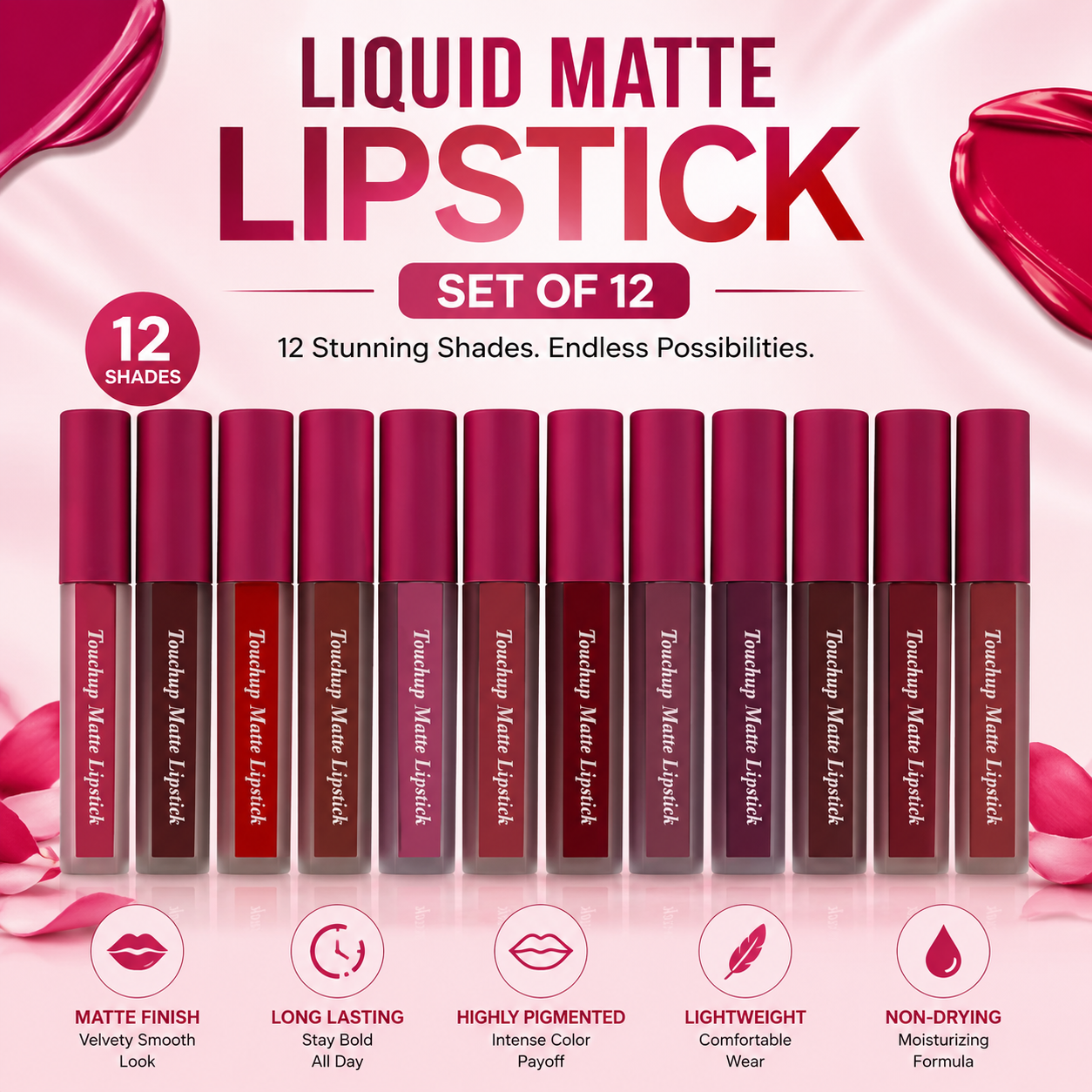 12-Piece Liquid Matte Lipstick Set | Long-Lasting & Transfer-Resistant
