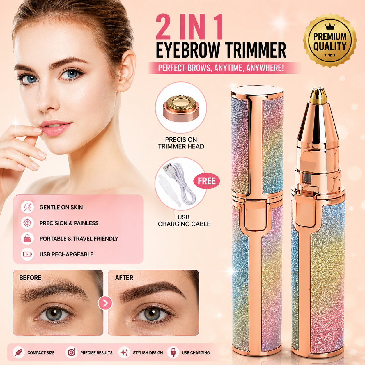 2-in-1 Rechargeable Facial Hair Remover & Eyebrow Trimmer for Women