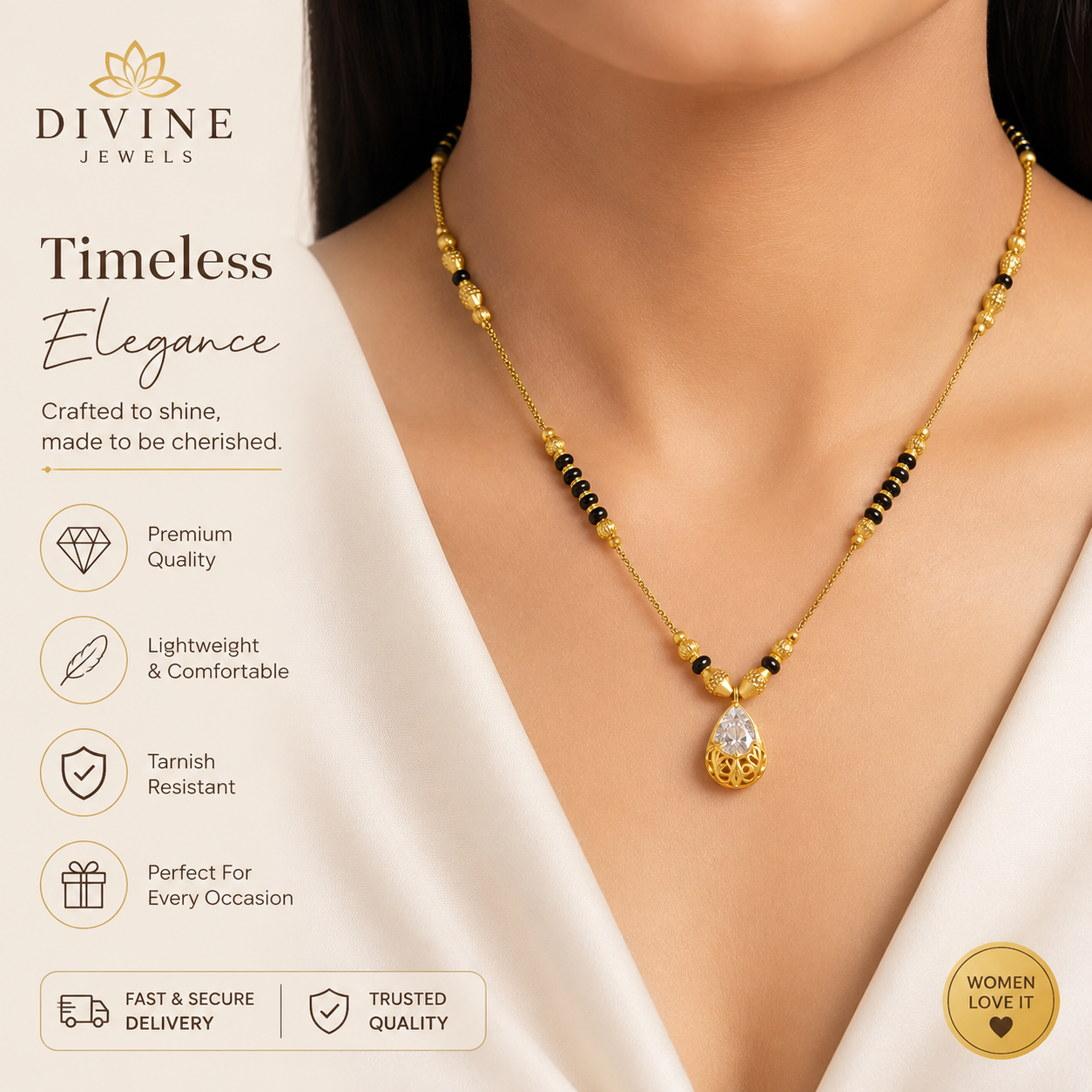 Gold-Plated American Diamond Stone Pendant Mangalsutra for Women