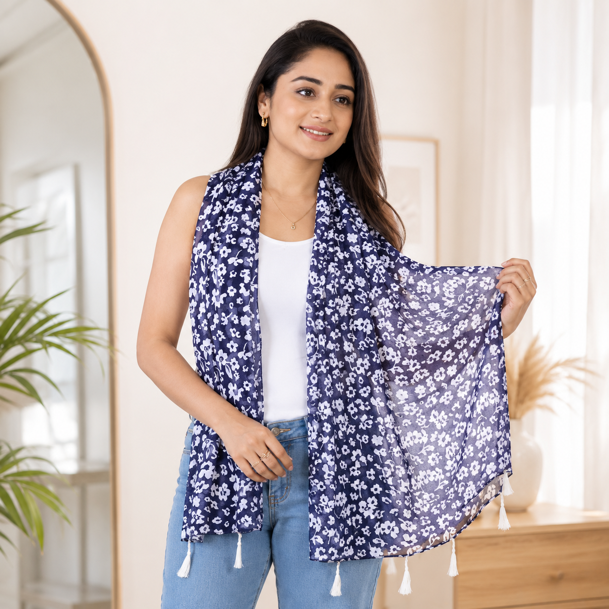 Women's Printed Soft Polyester Fashion Scarf | Lightweight Casual & Party Stole | Pack of 2