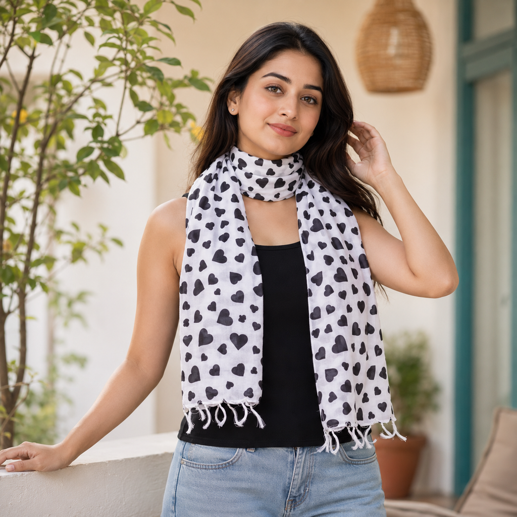 Women's Printed Soft Polyester Fashion Scarf | Lightweight Casual & Party Stole | Pack of 2