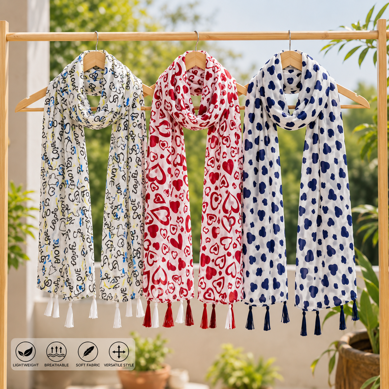 Women's Premium Printed Georgette Scarf with Tassels | Soft Lightweight Fashion Stole | Pack of 3