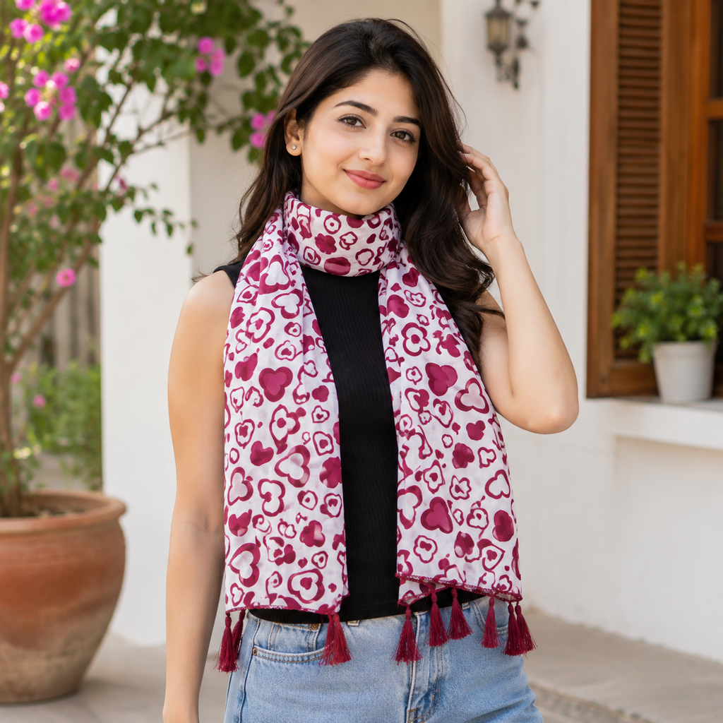 Women's Premium Printed Georgette Scarf with Tassels | Soft Lightweight Fashion Stole | Pack of 3