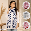 Women's Premium Printed Georgette Scarf with Tassels | Soft Lightweight Fashion Stole | Pack of 3