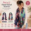 Women's Premium Printed Chiffon Scarf with Tassels | Soft Lightweight Fashion Stole | Pack of 2