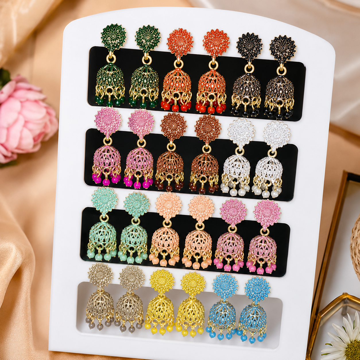 12 Pairs Multicolor Oxidized Jhumka Earrings for Women | Ethnic Jewellery Set