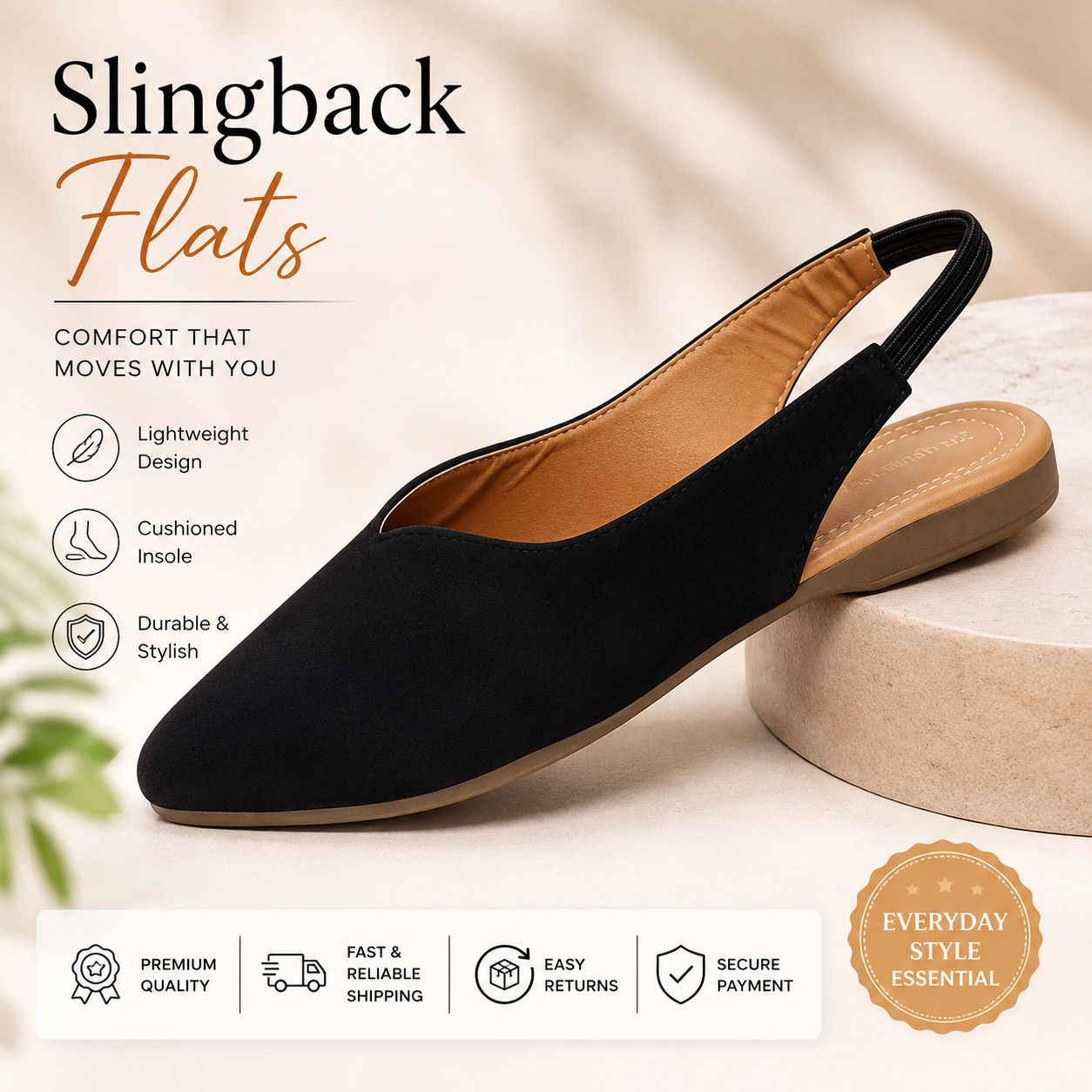 Women's Black Velvet Ballerina Flats | Comfortable Slip-On Casual Shoes