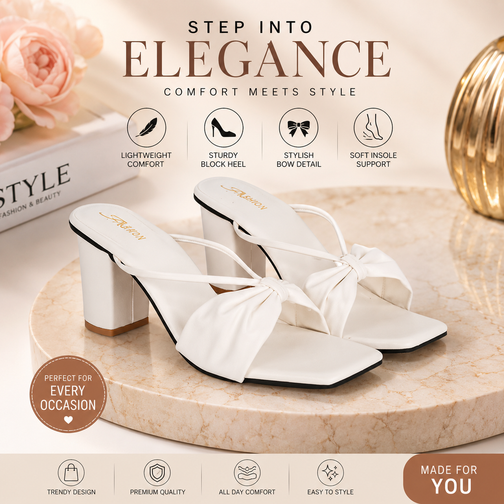Women's Stylish White Block Heel Sandals | Comfortable Casual & Party Wear