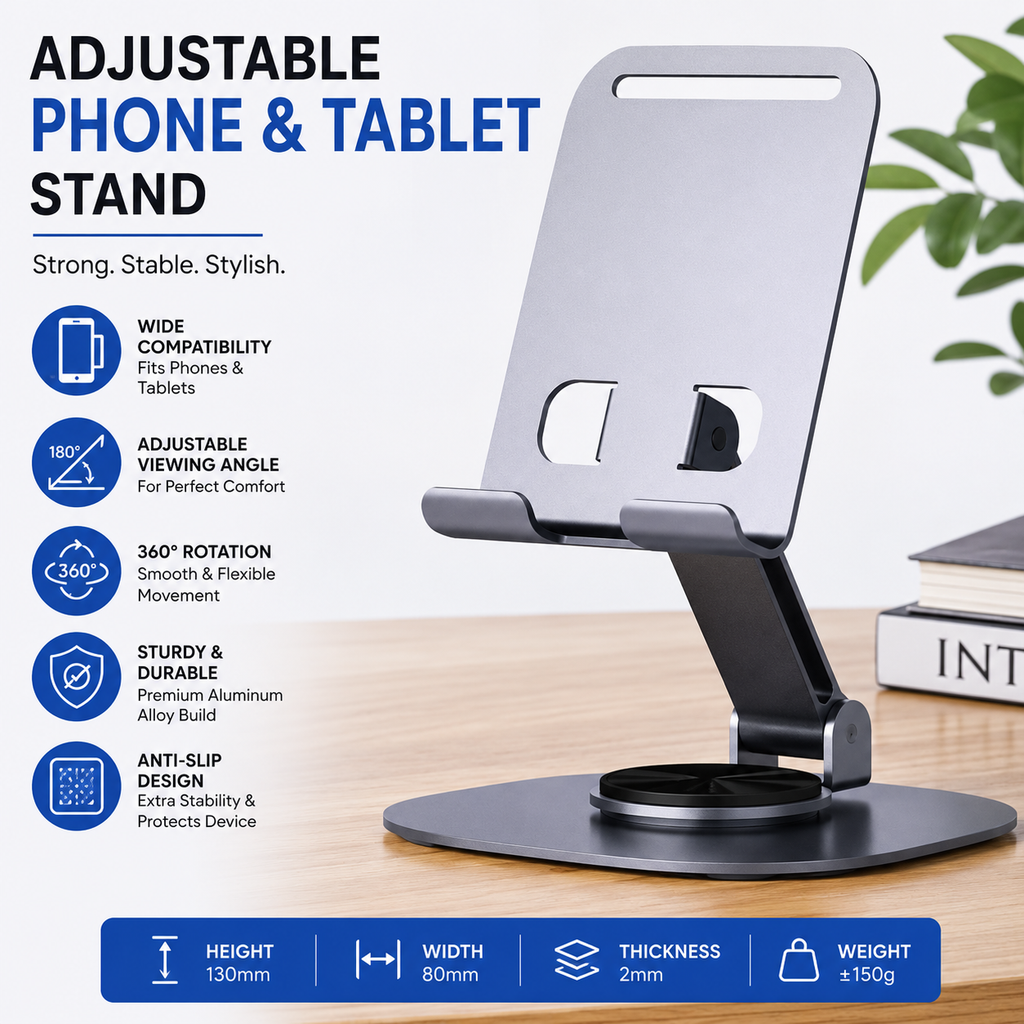 360° Rotating Foldable Mobile Stand | Adjustable Metal Phone Holder