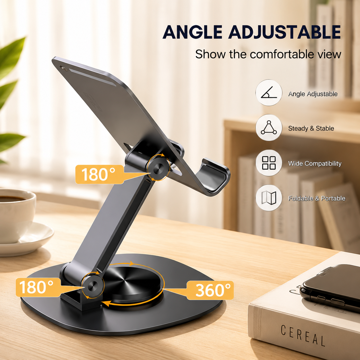 360° Rotating Foldable Mobile Stand | Adjustable Metal Phone Holder