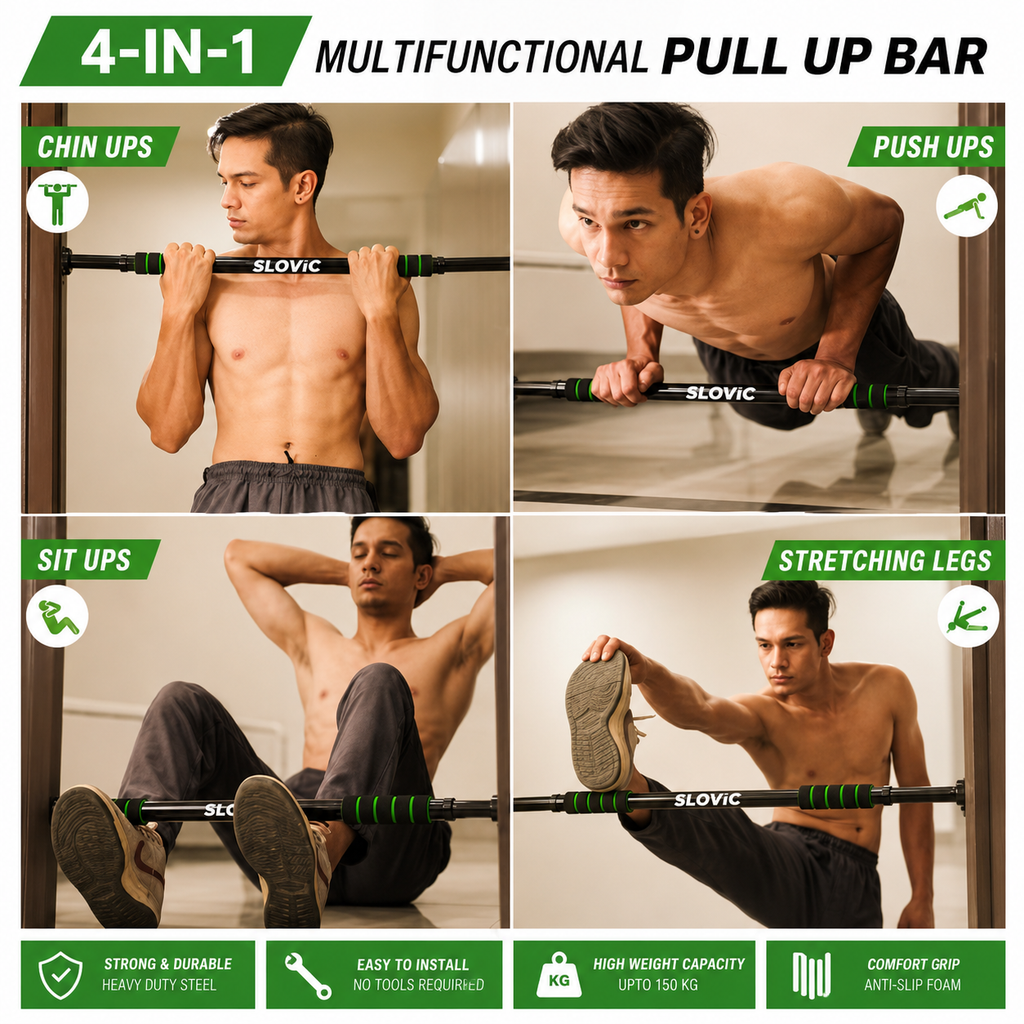 Adjustable Pull-Up Bar for Home Gym | Doorway Chin-Up Bar 130kg