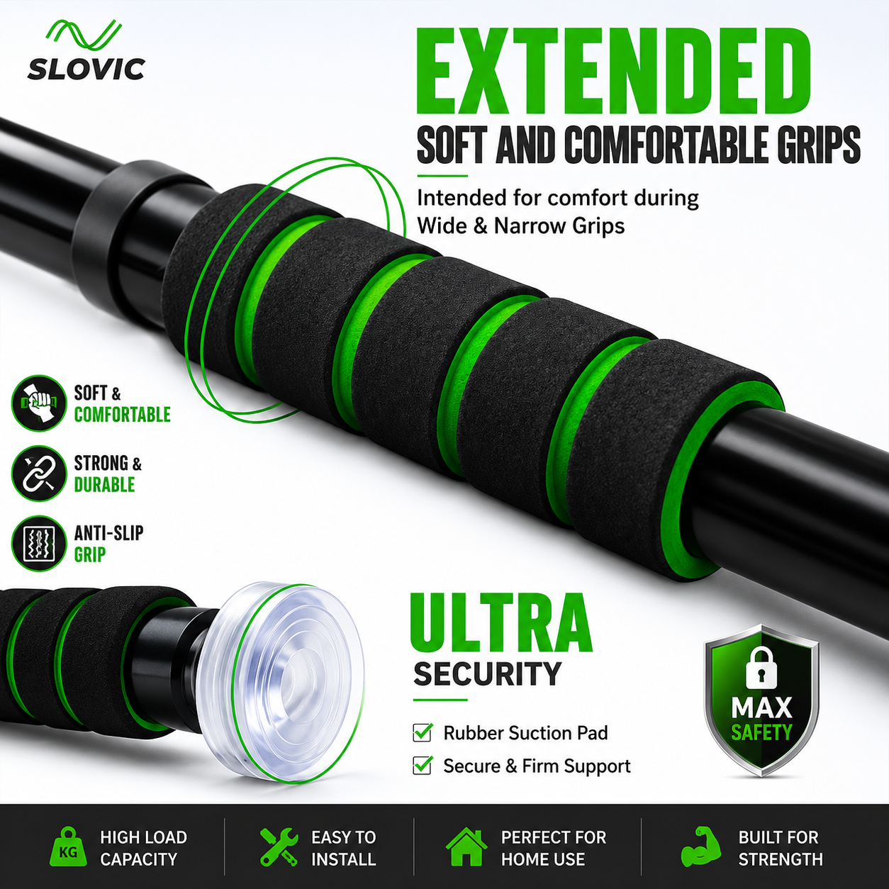 Adjustable Pull-Up Bar for Home Gym | Doorway Chin-Up Bar 130kg
