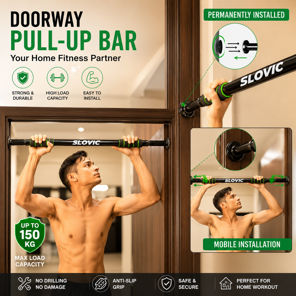 Adjustable Pull-Up Bar for Home Gym | Doorway Chin-Up Bar 130kg