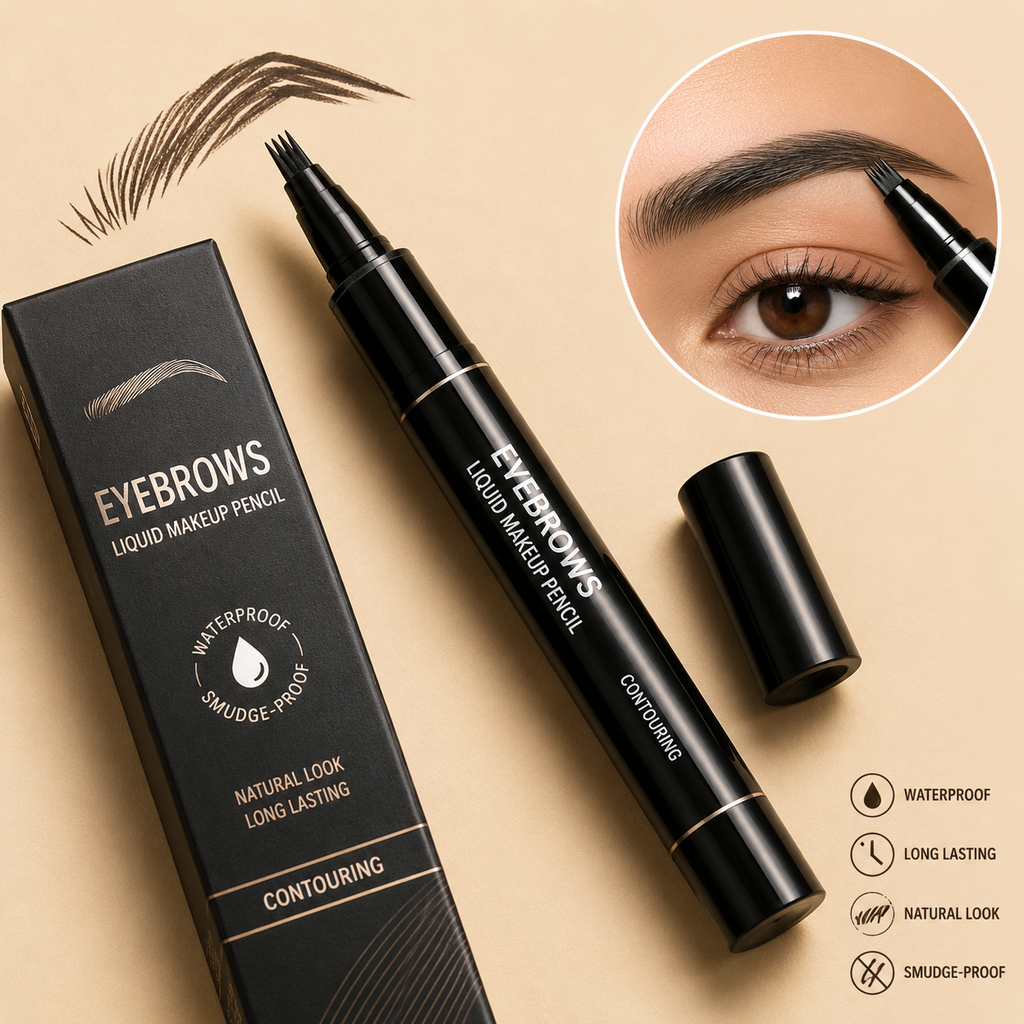Waterproof Eyebrow Pen – Long Lasting Liquid Brow Pencil | Natural Hair-Like Strokes (Black)