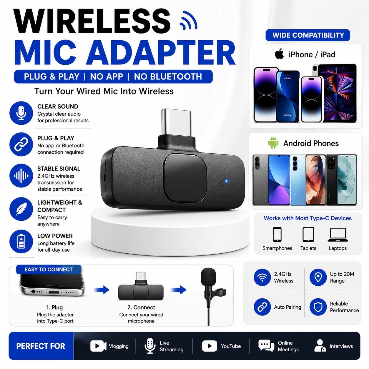 Wireless Microphone for iPhone & Android