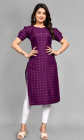 Women's Purple Satin Printed A-Line Kurti | Casual & Office Wear