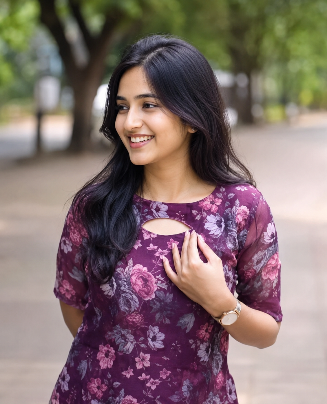 Women's Purple Floral Organza A-Line Kurti | Elegant Casual & Party Wear