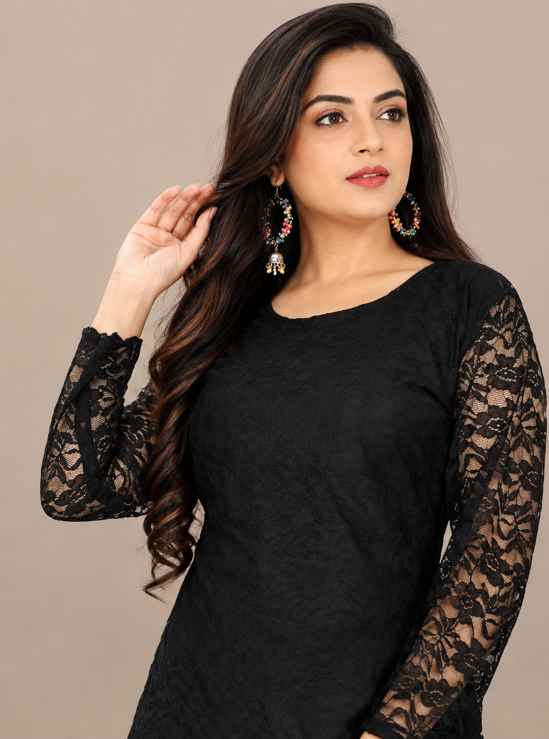 Women's Black Embroidered Net Straight Kurti | Elegant Casual & Party Wear