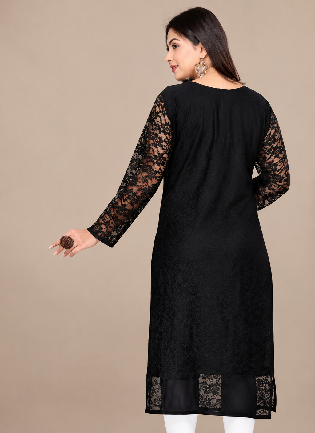 Women's Black Embroidered Net Straight Kurti | Elegant Casual & Party Wear