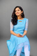 Women's Sky Blue Organza A-Line Embroidered Sequin Kurti