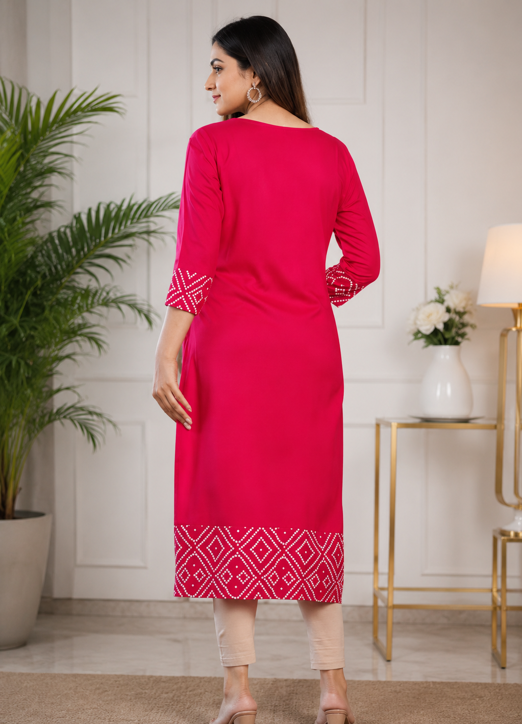 Women's Pink Rayon Printed Straight Kurti | Ethnic Casual & Festive Wear