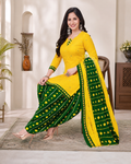 Crepe Printed Dress Material for Women & Girls (Yellow & Green)