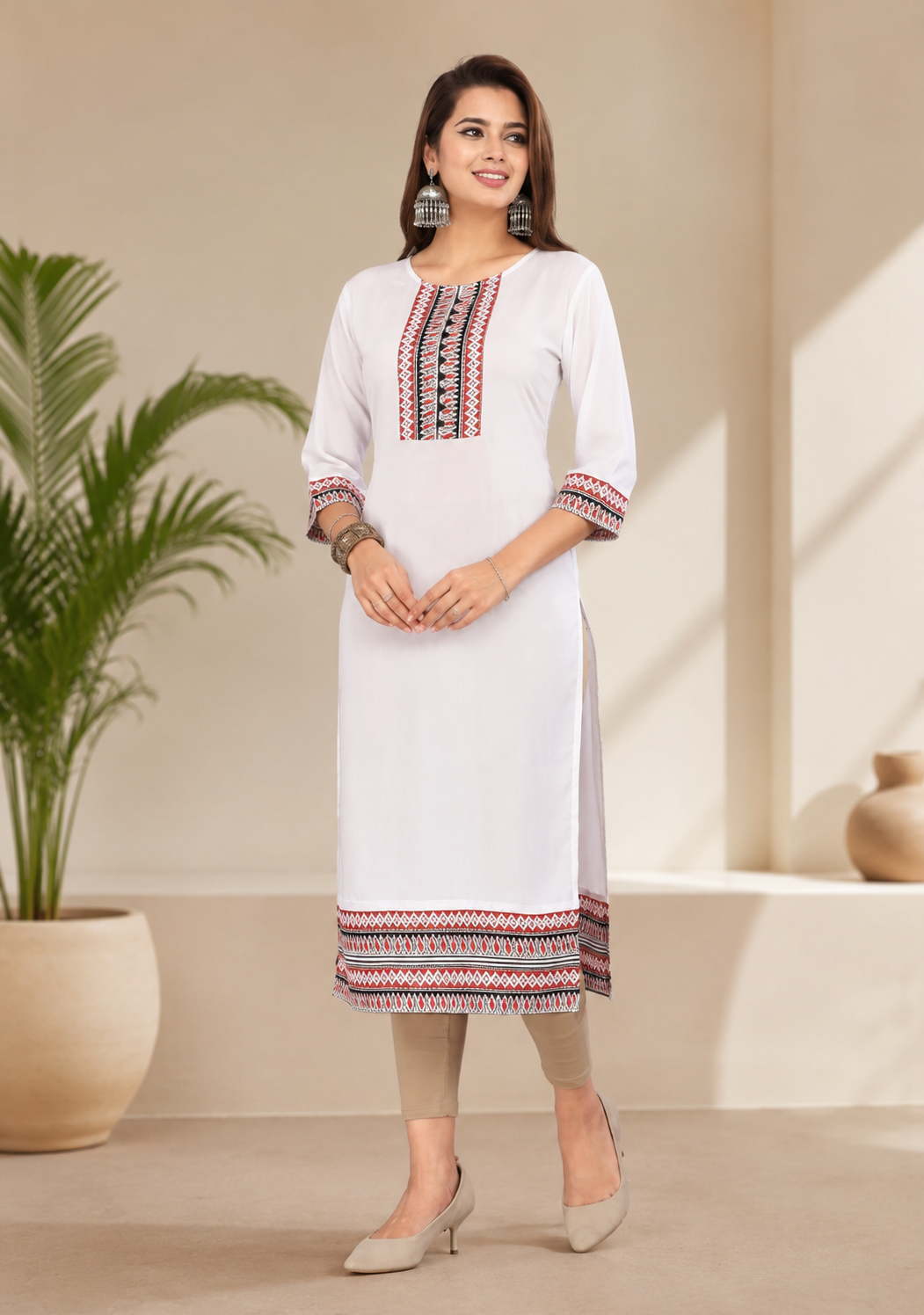 Women’s White Printed Kurti