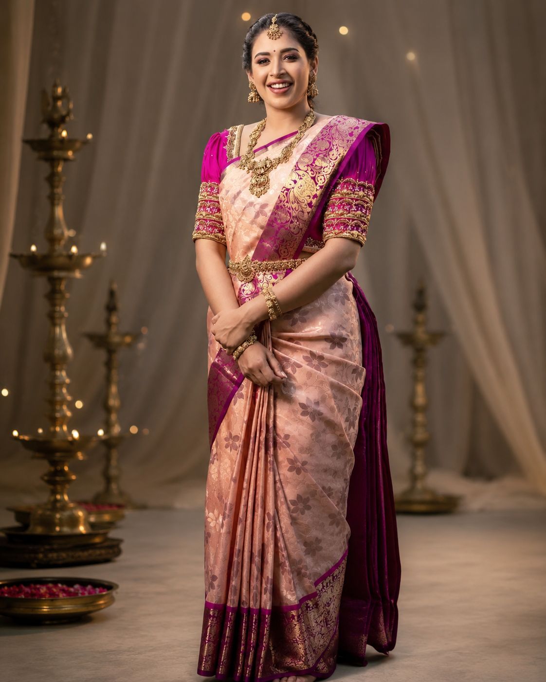Jaquard Saree For Women (Pink, 6.3m)