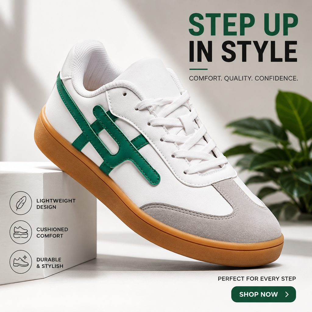 Men's Casual Sports Sneakers | Lightweight Comfortable Running & Walking Shoes – White & Green