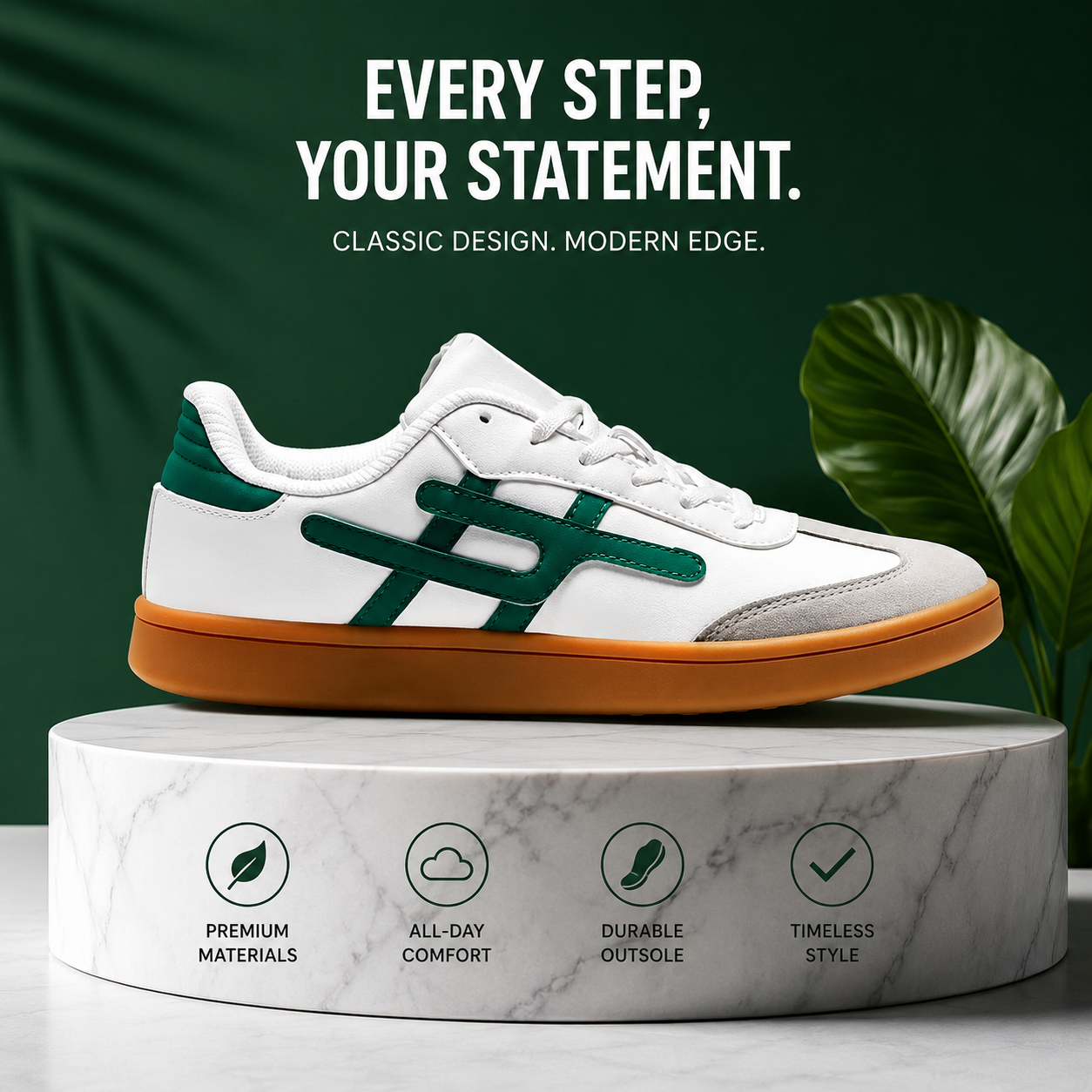 Men's Casual Sports Sneakers | Lightweight Comfortable Running & Walking Shoes – White & Green